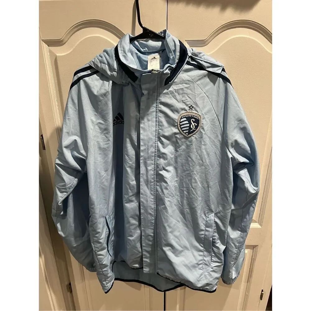 Adidas MLS SPORTING KANSAS CITY Grey Men's L Full-Zip windbreaker/rain Jacket